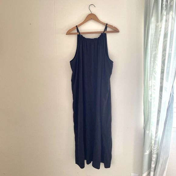 GAP Maxi Dress XXL Black Linen Blend High Neck Tie Boho Beachy Romantic Classic - Picture 1 of 8
